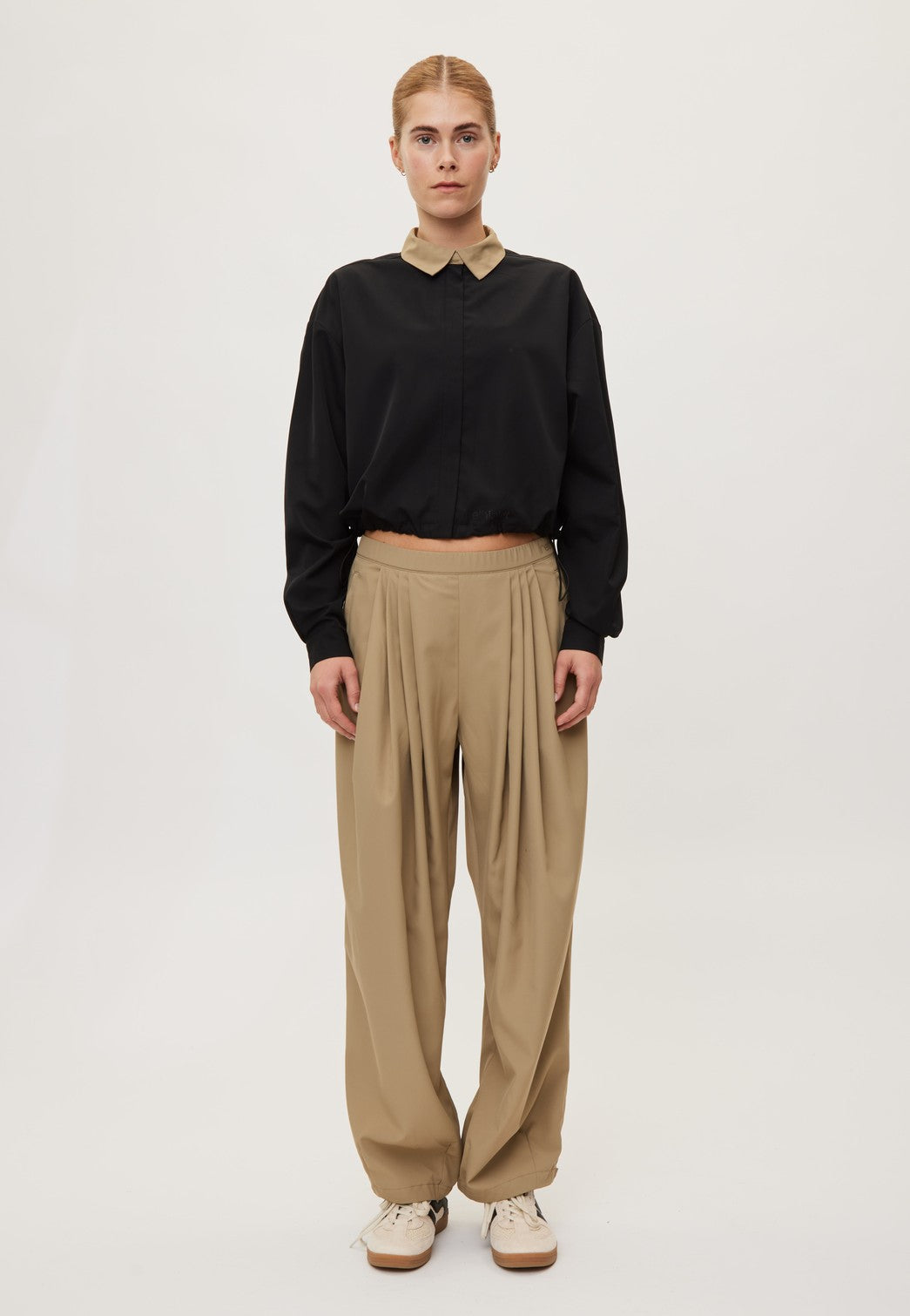 Rethinkit Shirt Cropped Zip Billow Shirt 0021 black