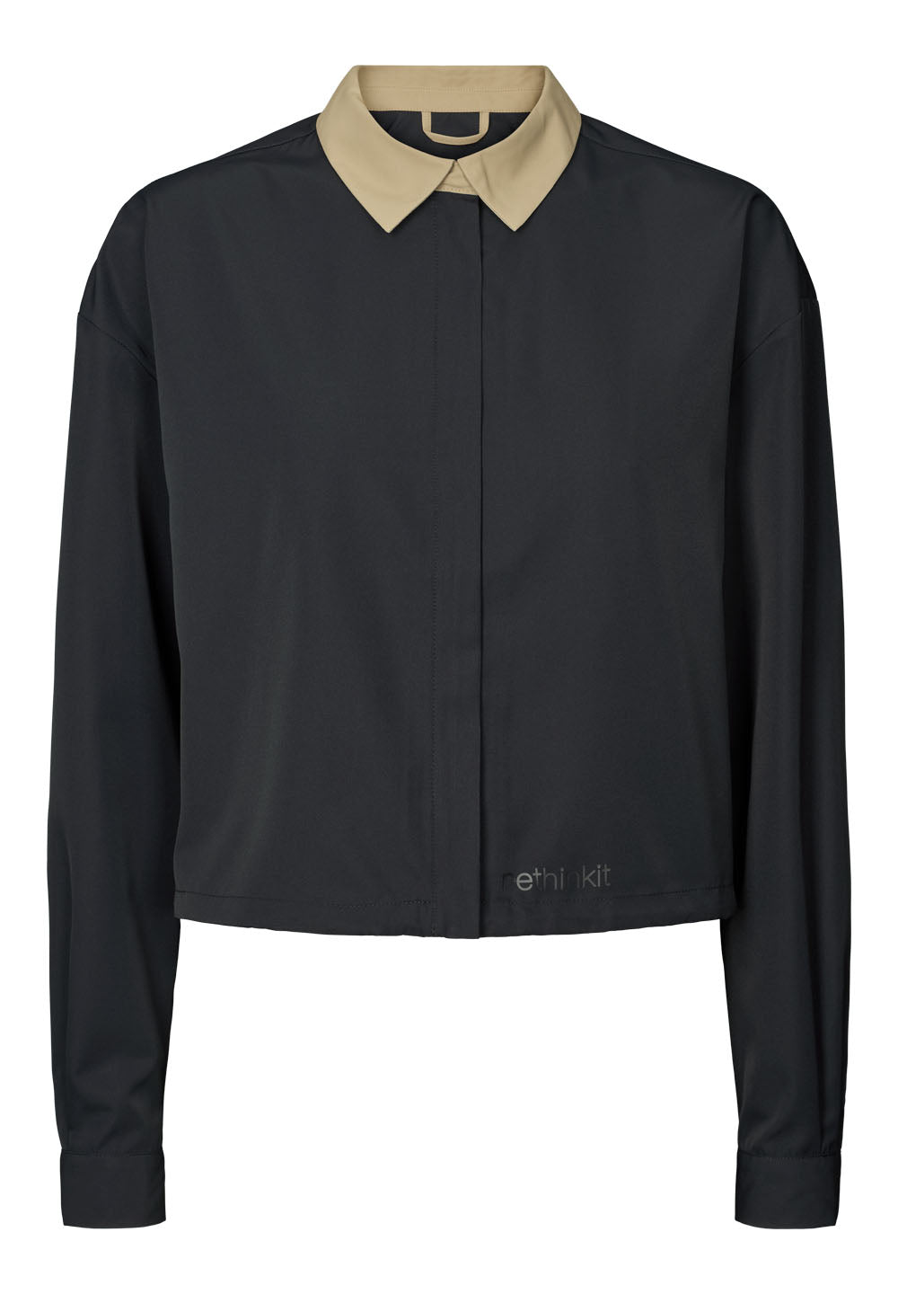 Rethinkit Shirt Cropped Zip Billow Shirt 0021 black