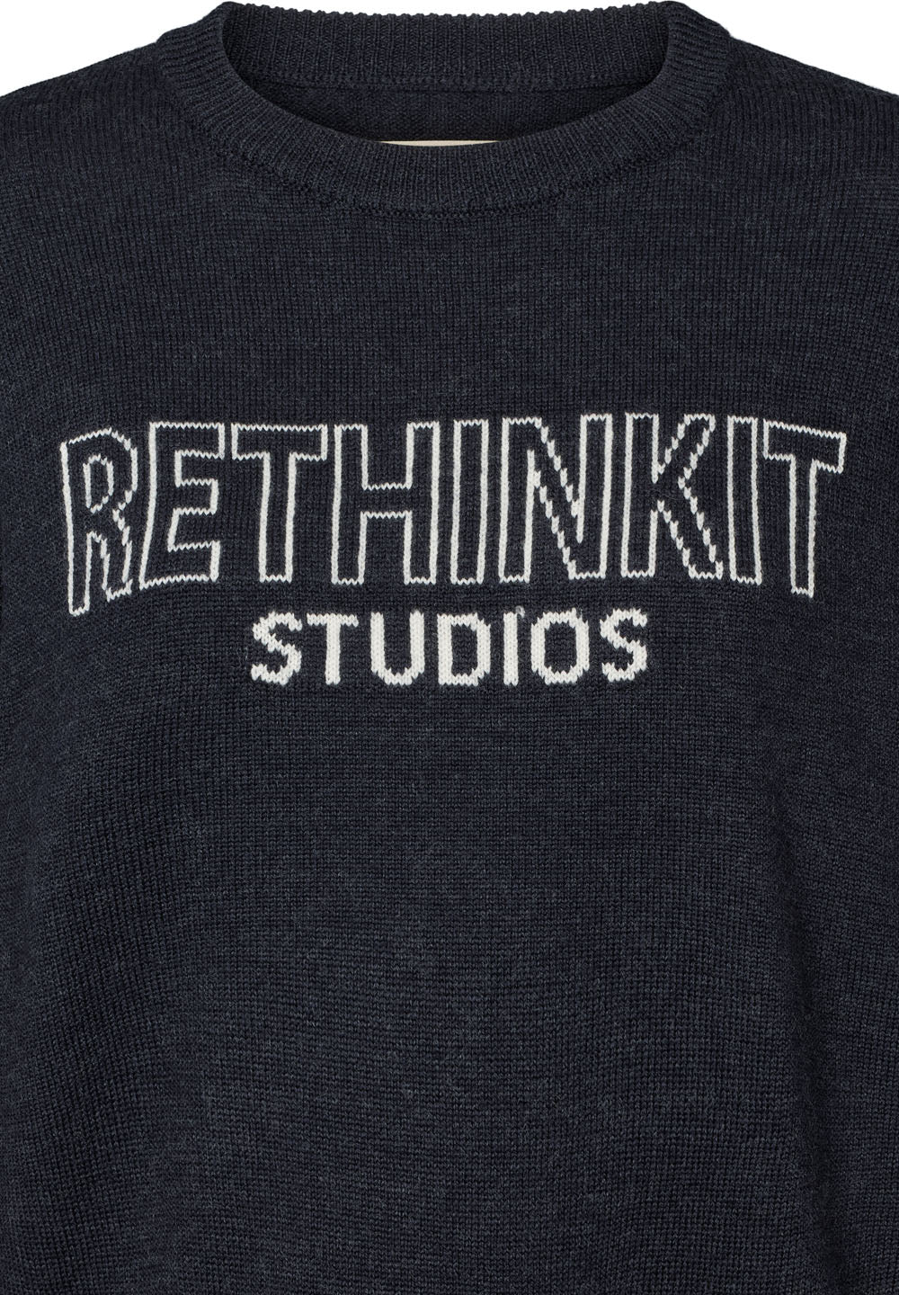 Rethinkit Wool Crew Logo Keep Me Pullover 9533 dark navy melange