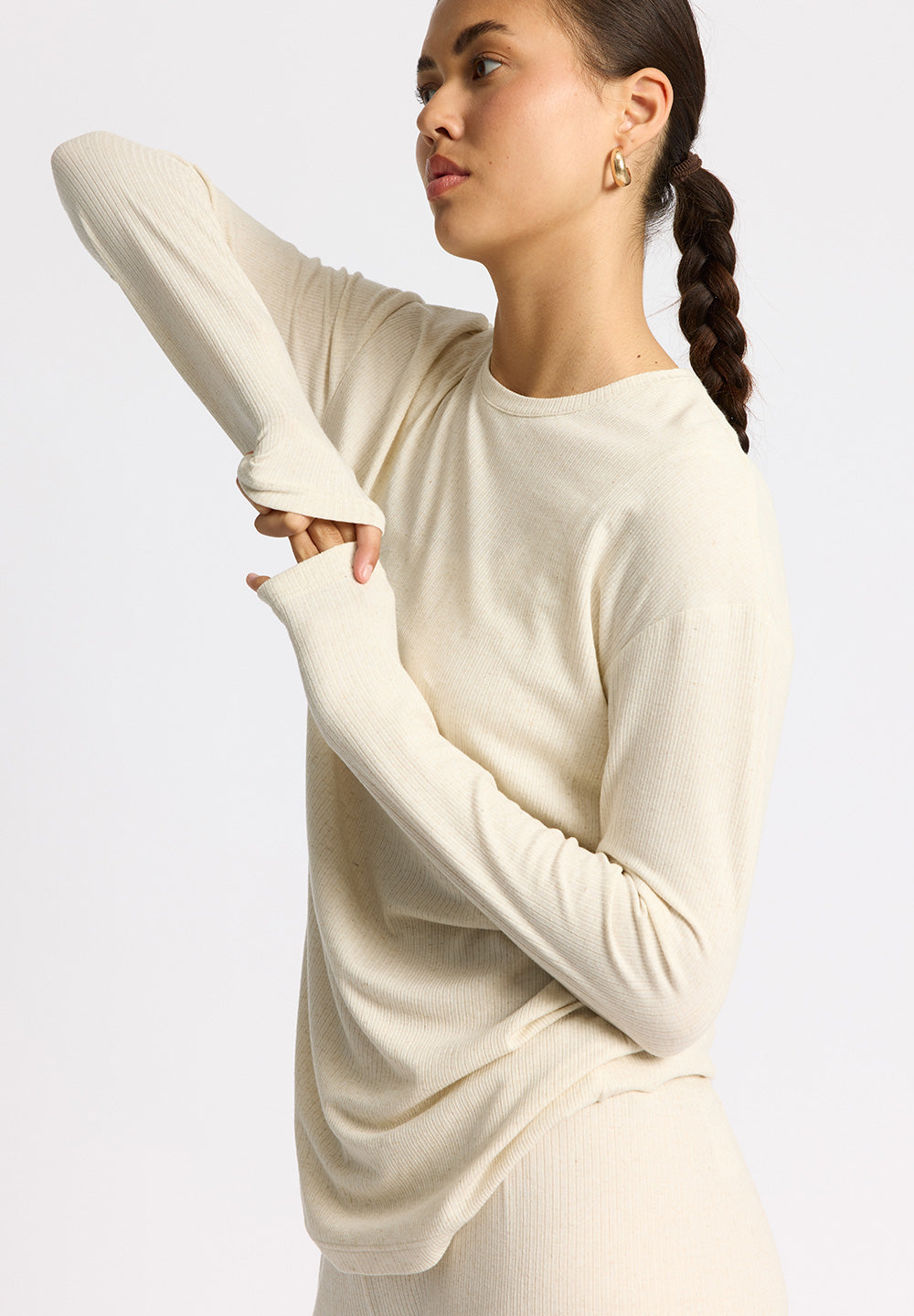 Rethinkit Wide Rib Long Tee MERCI Tee 3227 soft beige melange