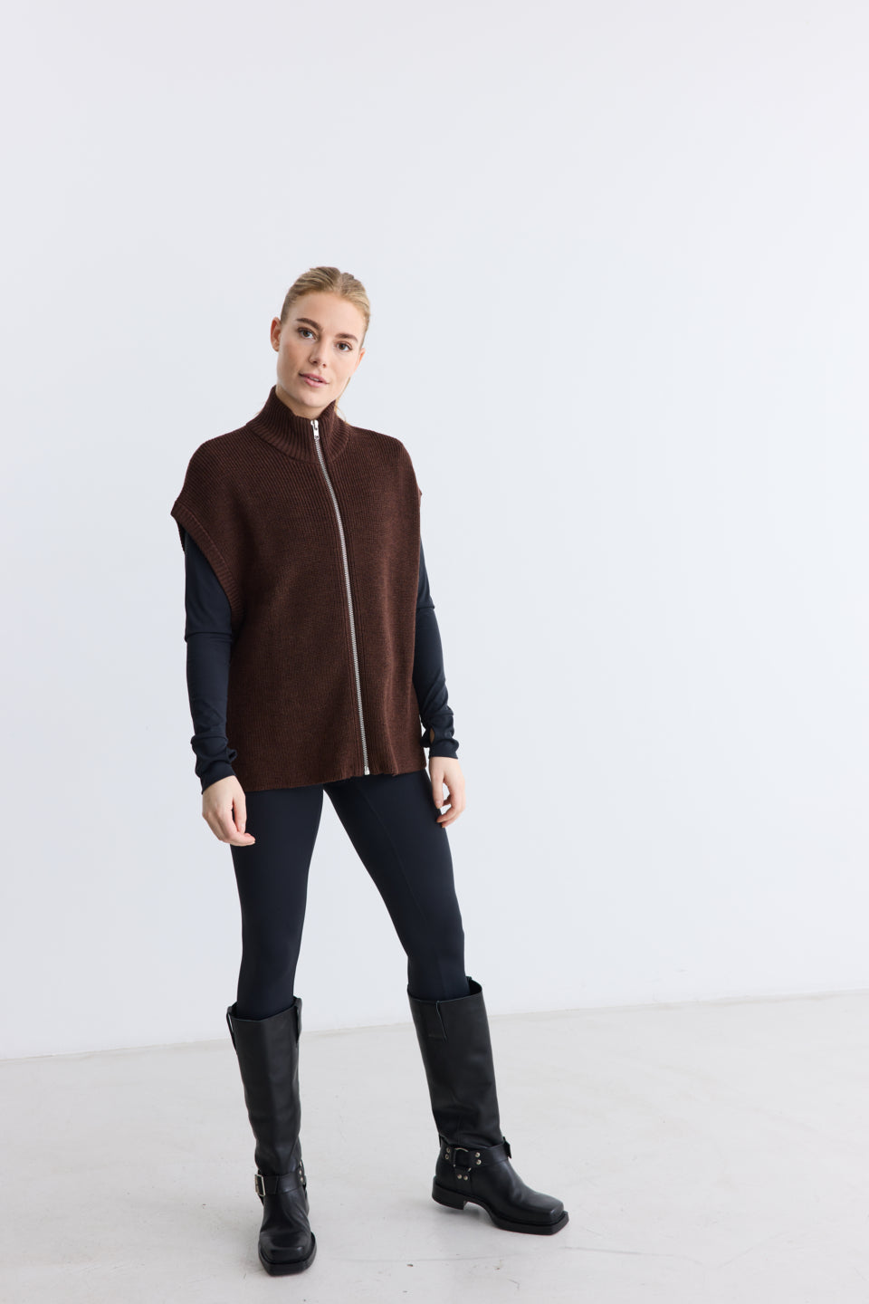 Rethinkit Wool Zip Vest Oslo Knitted Tops 3015 brown melange