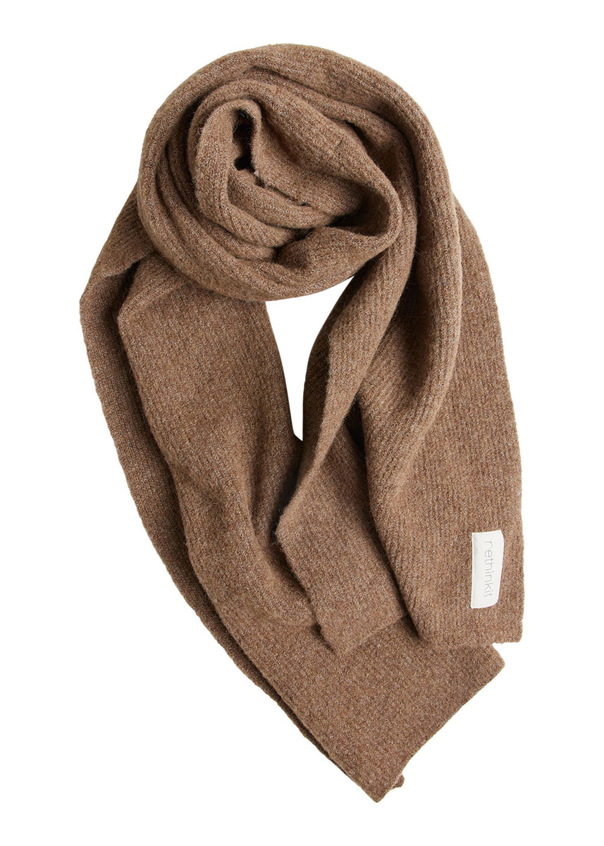 Knitted Wool Wide Scarf SNUG warm melange brown - Main Image
