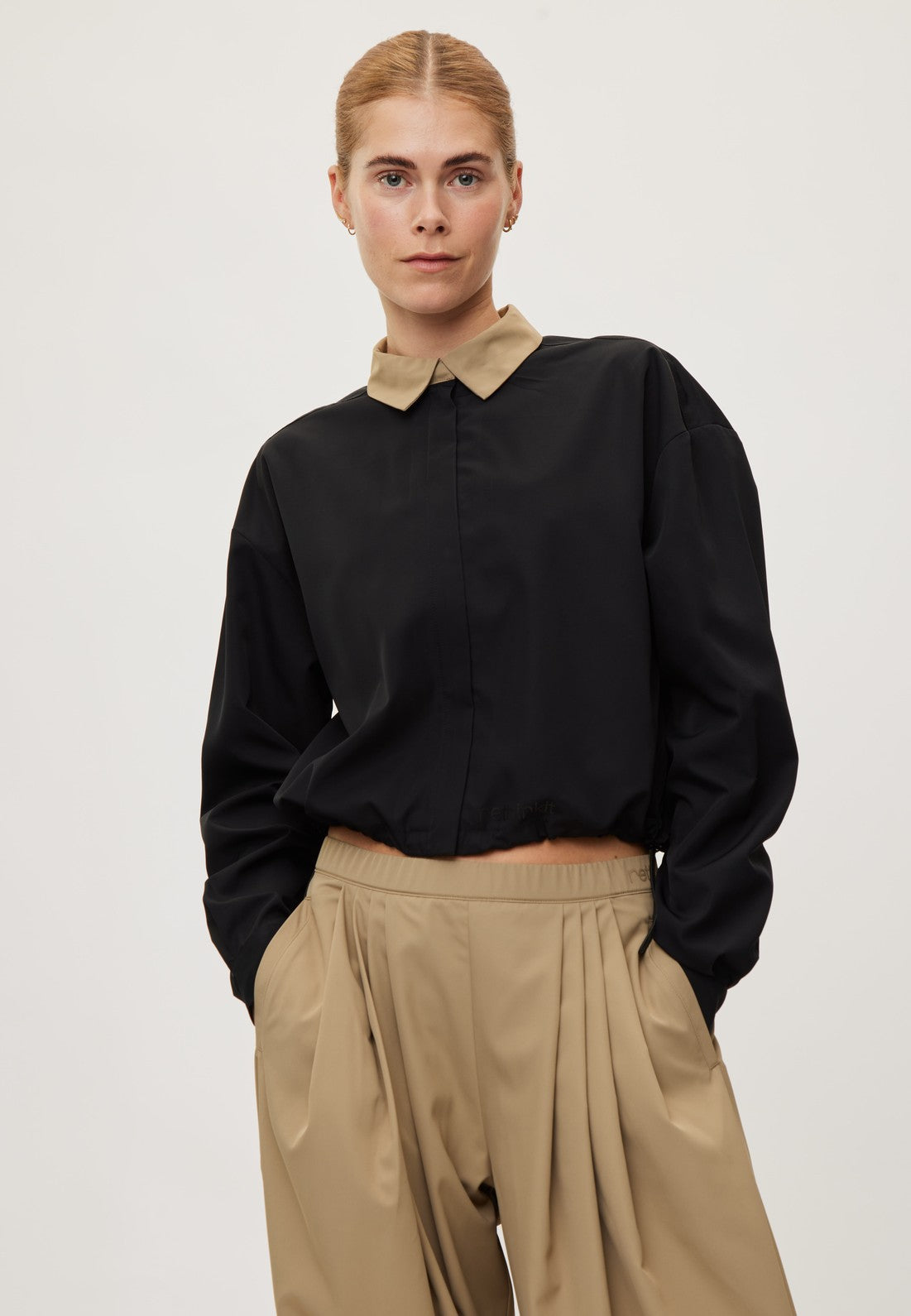 Rethinkit Shirt Cropped Zip Billow Shirt 0021 black