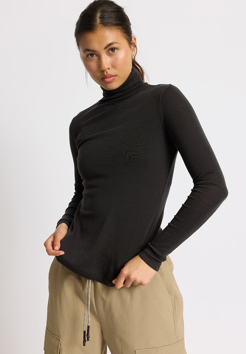 Rethinkit Wool Roll Neck Mona Shirts and Blouses 0022 almost black