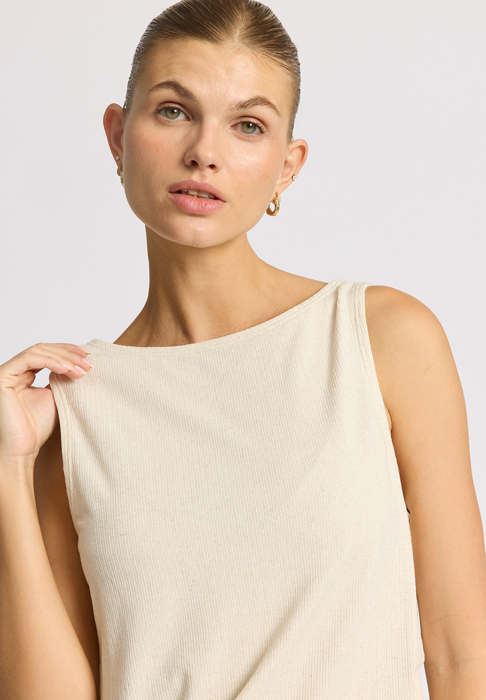 Wide Rib Reversible Top MERCI - soft beige melange