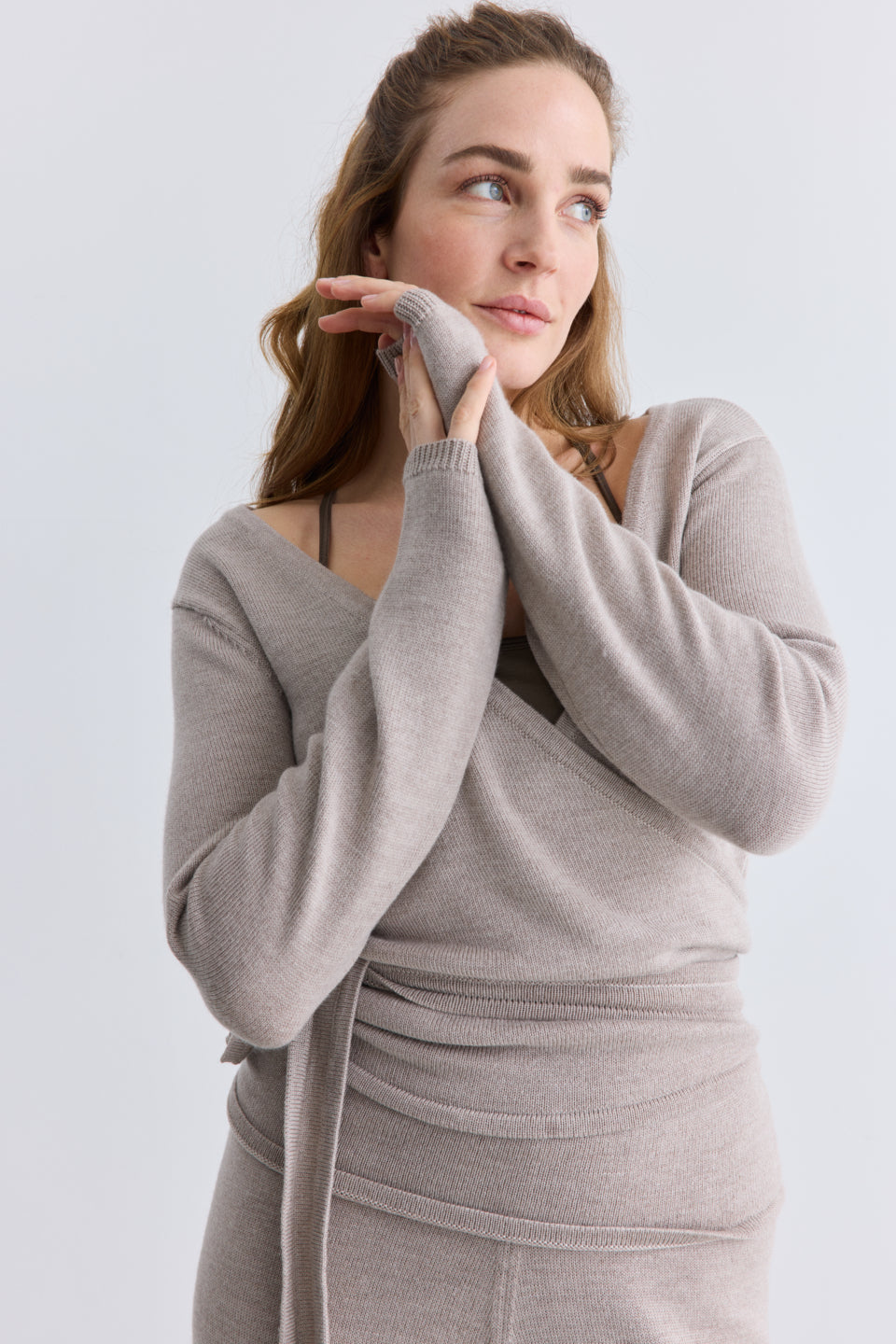 Rethinkit Wool Wrap Cardigan Keep Me Knitted Tops 3238 warm sand melange